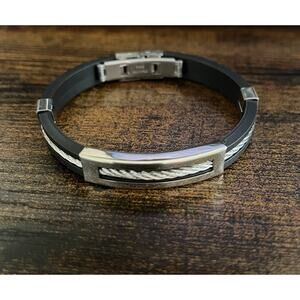 Bracelet Men Rubber Charm Stainless Steel Silicone